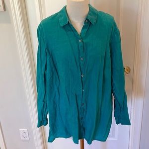 J.Jill linen button down in jade green, women’s 2XL